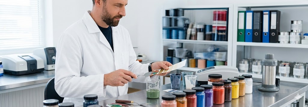 Técnico de pintura realizando igualación de color